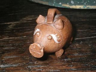 2” Vintage Miniature Clay Piggy Bank Mexican Folk Art Pig