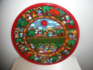 Mexican Folk Art Hand Painted Terracotta 16 " Plate Signed Felix Venancio Rosendo