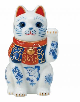 Pottery Maneki Neko Beckoning Lucky Cat 7438 Good Luck Fortune 100mm From Japan