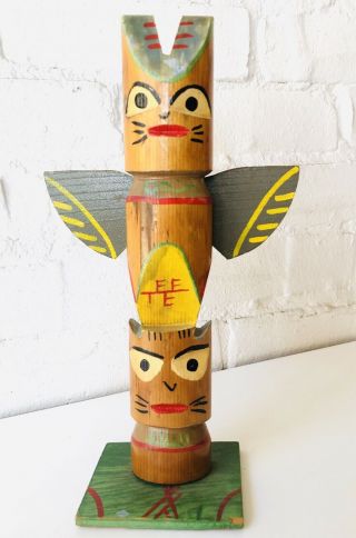 Vintage Hand Carved Wood Wooden Totem Pole Native American Indian Made Painted