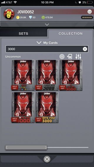 Topps Marvel Collect I Love You 3000 Iron Man Digital Set Of 5 Includes Award