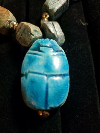 Egyptian Scarab Beetle Necklace Ceramic Beads Turquoise Vintage Egypt Religious