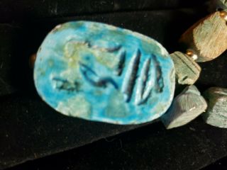 Egyptian Scarab beetle Necklace ceramic beads turquoise Vintage Egypt religious 3