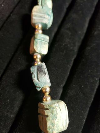 Egyptian Scarab beetle Necklace ceramic beads turquoise Vintage Egypt religious 4