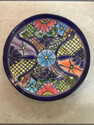 Authentic Vintage Mexican Folk Art Talavera Wall Hang Plate (6 " Plate)
