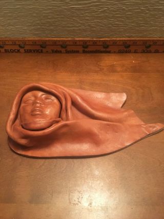 Large Vintage Hand Made Sculpture Leather Wall Mask Face Tribal Hanging Art