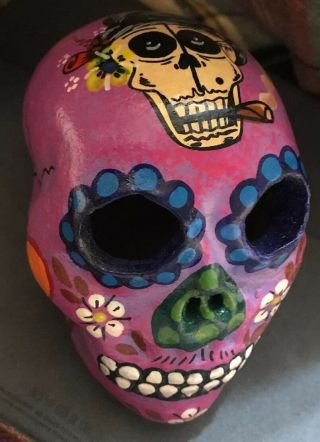 Hand Painted Pottery Day Of The Dead Medium Sugar Skull Artist Signed