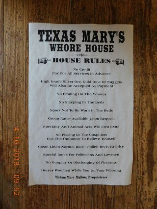 Personalized Posters With Your Name Old Western Brothel Whore House Rules 11x17 "