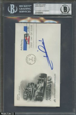 Mario Andretti Nascar Racing Signed First Day Cover Auto Autograph Bgs Bas