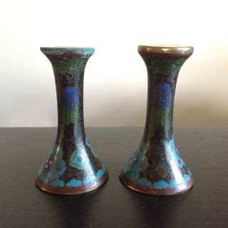 Fine Old Pair Chinese Cloisonne Beaker Vase Stands Mini Miniature Art Nr