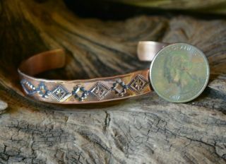 Bracelet Copper Navajo Blanket Design Hand Stamped Native American Navajo Plumer 4