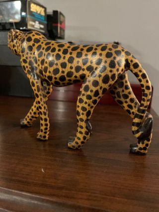 Rare Hand Carved Wood Cheetah Scultpure - Hand Painted Wooden Statue 7.  5” 5