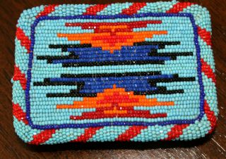 Vintage Native American Beaded Leather Belt Buckle