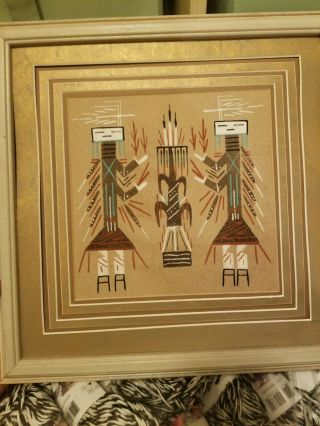 Vintage 1970s Authentic Navajo Sand Painting Framed Native American Art