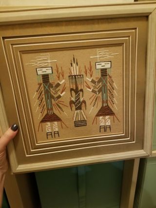 Vintage 1970s Authentic Navajo Sand Painting Framed Native American Art 3