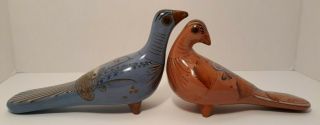 Set Of 2 Tonala Dove Pottery Birds Vintage Hand Painted Mexican Folk Art 10 "