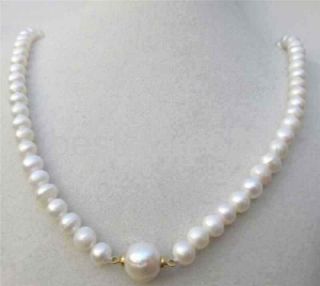 Hot Aaa 7 - 12mm White Akoya South Sea Pearl Necklace 18” 14k Gold