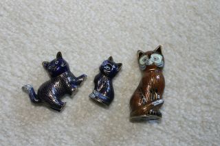 Three Chinese Vintage/antique Enamel/cloisonne Very Cute Cats (highest One Is 3 ")
