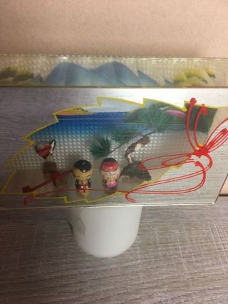 Vintage FECO Japan Diorama Shadow Box Souvenir Wooden Mini Figurines and Bonsai 4