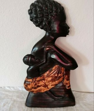 African Handcrafted Wooden Wall Hanging Woman Baby Ghana West Africa