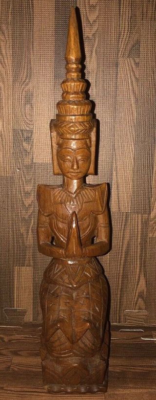 Vintage Thai Ramakien Hand Carved Wood Thai Deity Buddha Statue