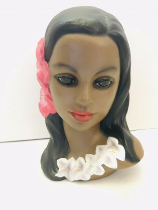 Rare Vtg 10” Polynesian Hawaiian Kitsch Island Lady Head Bust Statue Figure Lei
