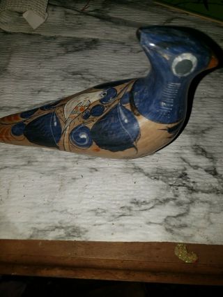 Vintage Tonala Folk Art Pottery Dove Bird Hand Painted Burnished Made In Mexico