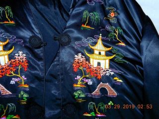 Vintage Golden Bee Embroidered Chinese Black Silk Robe Womens Good Quality