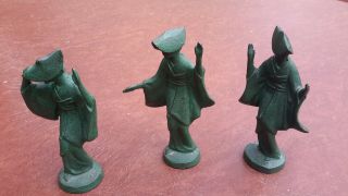 Vintage - Set Of 3 Geisha Girls Cast Iron Figurines In 3 Poses,  From Family Estate