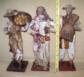 Set Of 3 Vintage Mexican Folk Art Paper Mache Handmade Figurines From Mexico