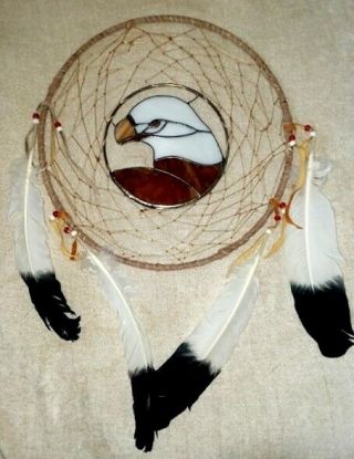 Dreamcatcher Stained Glass Eagle 27 " Feathered Tribal Oa Regalia Pow Wow D57