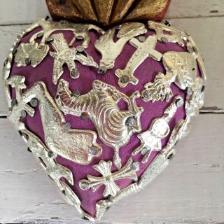 HEARTS - Mexican Milagro Heart - Hand Crafted Wood Milagro Folk Art Heart 2