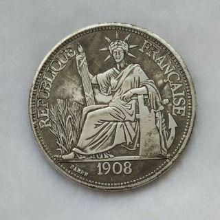 Republique Francaise 1908 Year Coin 100 Silver Piastre De Commerce 26.  3g