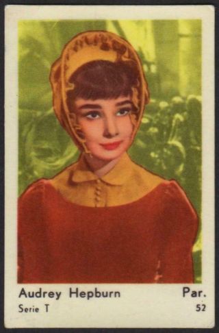 Audrey Hepburn - 1958 Vintage Swedish Serie T Movie Star Gum Card 52