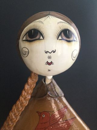 Sermel Tonala Mexican Art Vintage Paper Mache Big - eyed Girl Figurine 60’s 2