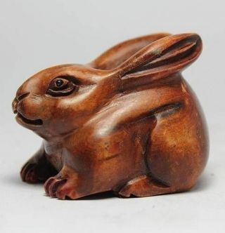 Chinese Old Boxwood Handwork Carving Rabbit Netsuke
