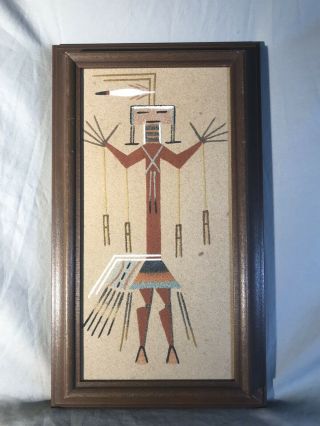 Vintage 1970s Authentic Navajo Sand Painting Native American Healing People Rexy
