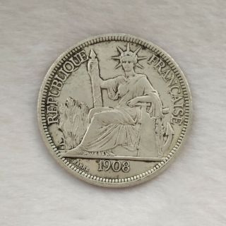 Republique Francaise 1908 Year Coin 100 Silver Piastre De Commerce 23.  1g