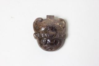Chinese Carved Hard Stone Jade Mask Belt Buckle,  China