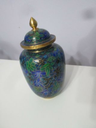 Blue Green And Gold Floral Cloisonne Enamel Ginger Jar With Lid - China 5 " High