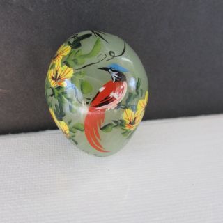 Vintage Asian Hand Painted Jade Egg With Wooden Stand - Asian Flora And Fauna
