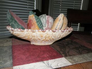 Terra Cotta Clay Handmade Pottery Tabletop Centerpiece Fruit Bowl 12 " X 7 " X 3.  5
