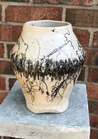 Vintage Navajo Native American Horsehair Pottery Vase,  Jar Signed Primitive