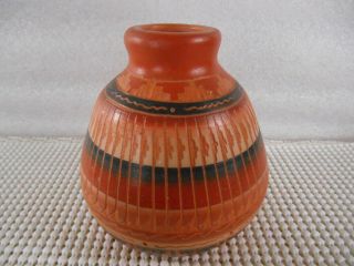 Vintage Carved Navajo Pottery Vase Signed Johnson 3 1/2 X 3 1/2 "