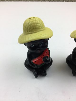 Black Americana Twin Babies Holding Watermelon Yellow Hats Salt Pepper Shakers 7