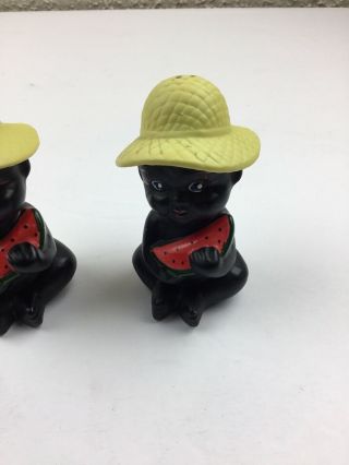 Black Americana Twin Babies Holding Watermelon Yellow Hats Salt Pepper Shakers 8