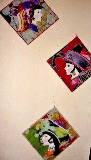 3 - Tibet India Japan ? Fabric Girl 3d Art Wall Hangings Picture Vintage Stamped
