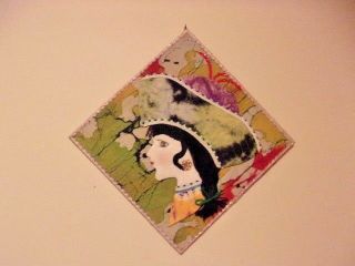 3 - tibet india Japan ? Fabric Girl 3D Art Wall Hangings Picture Vintage stamped 3