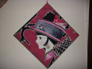 3 - tibet india Japan ? Fabric Girl 3D Art Wall Hangings Picture Vintage stamped 4