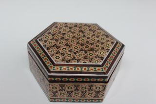 Persian Art Khatam Isfahan Wood And Metal Hand Made Jewelry Box Or Ring Box